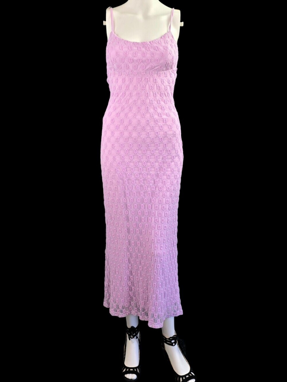 B.Right Bodycon Embroidered Mesh Midi Dress